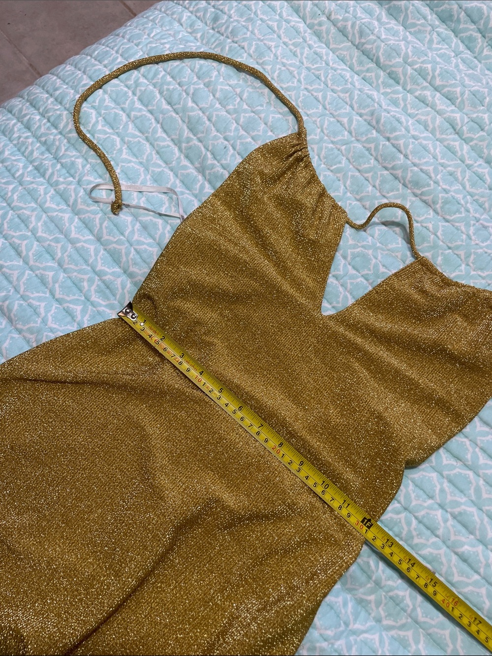 Night Way gold metallic Lorax halter gown - Picture 7 of 9